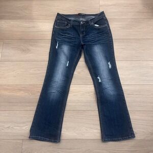 Tokyo Dark Wash Low Rise Bootcut Jean Distressed Women 11 Indie Y2K Scene Grunge